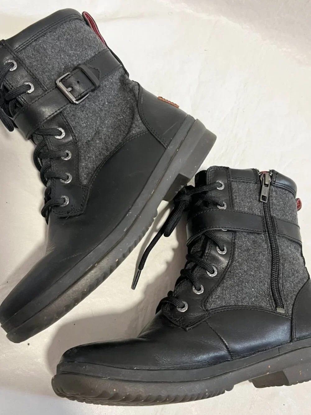 UGG boots Kesey size 7 waterproof leather black gray wool waterproof lace zip up